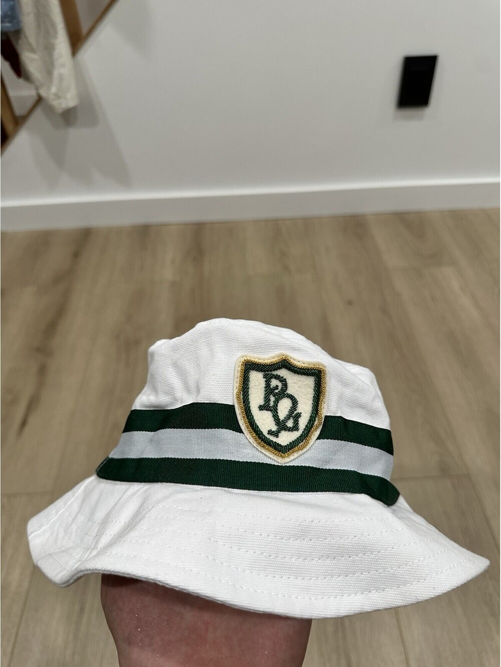Angus & Grace Go Golfing White Green Stripe Bucket Hat
